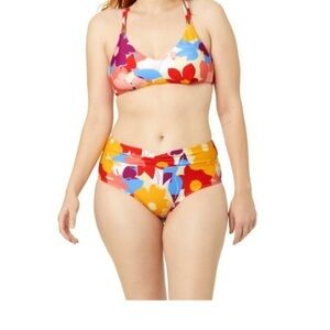 Time and Tru Womens 1X 16/18 Bright Floral High Waist Twist Swim set NWOT